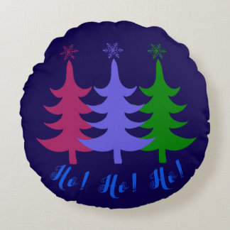 Three Merry Christmas Trees Ho! Ho! Ho! Round Cushion
