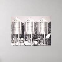 Three Metal Silos in Black and White