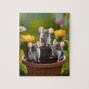 Three Mice In Flower Pots, Jigsaw Puzzle