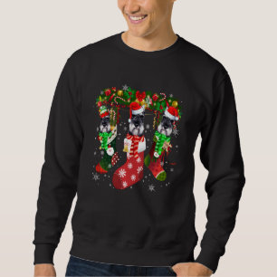 Three Miniature Schnauzer In Sock Christmas Santa  Sweatshirt