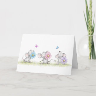 three mise with flowers card