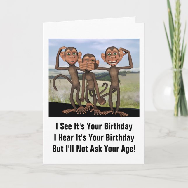 Three Monkeys Birthday Humour Card (Front)