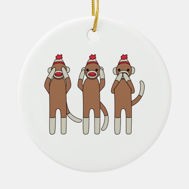 Three Monkeys Ceramic Tree Decoration (Front)