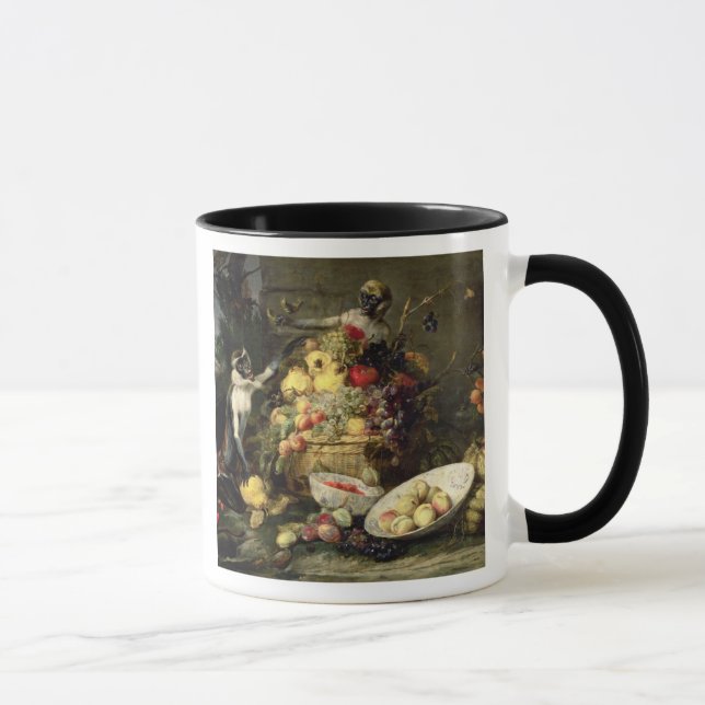 Three Monkeys Stealing Fruit (oil on canvas) Mug (Right)