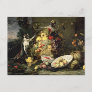 Three Monkeys Stealing Fruit (oil on canvas) Postcard