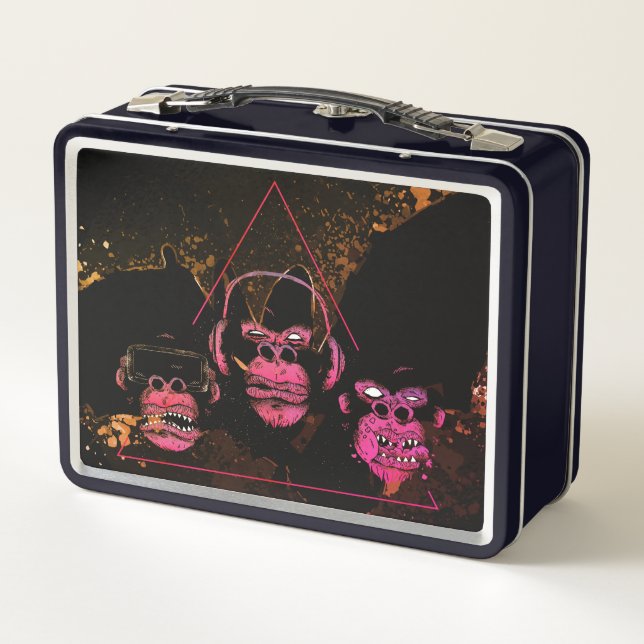 Three Monkeys Video Gaming Design Metal Lunch Box (Back)