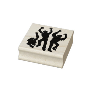 Three monsters silhouette art stamp