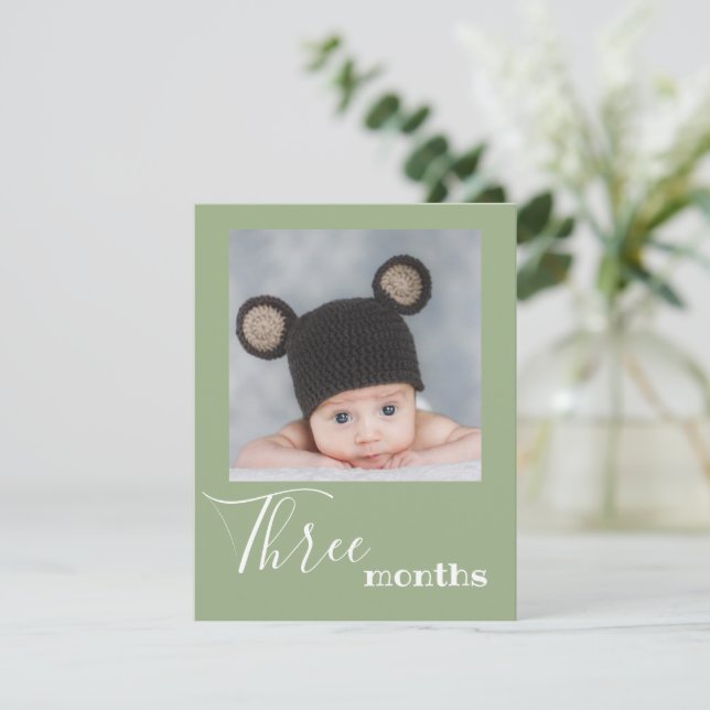 Three Month Photo First Birthday Banner Card (Standing Front)