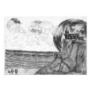Three Moons A Day at The Beach, Pencil Drawing Photo Print