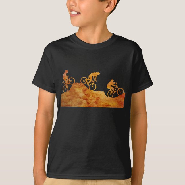 Three Mountain Bikers on a Hill T-Shirt (Front)