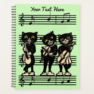 Three Musical Black Cats Instruments Sheet Music Planner