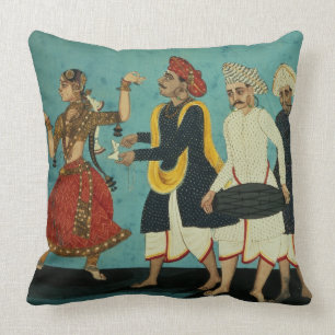 Three musicians and a dancing girl, Tanjore, Tamil Cushion