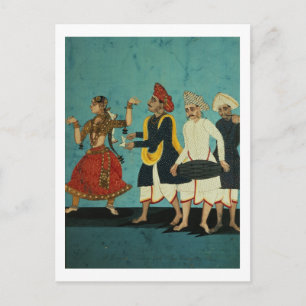 Three musicians and a dancing girl, Tanjore, Tamil Postcard
