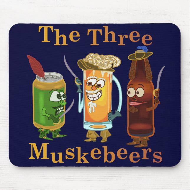 Three Muskebeers Funny Beer Pun Mouse Mat (Front)