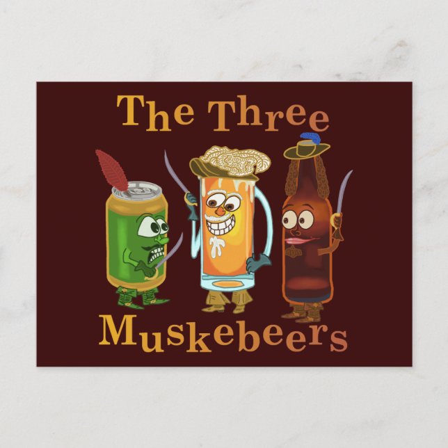 Three Muskebeers Funny Beer Pun Postcard (Front)