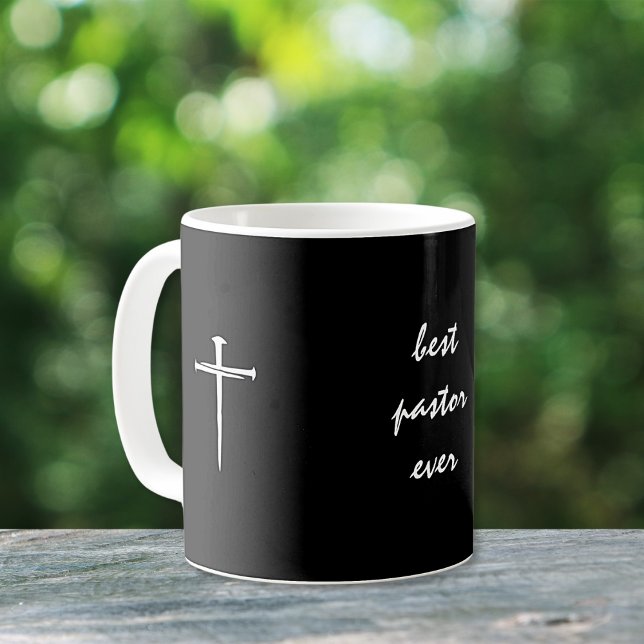 Three Nails Best Pastor Ever Christian Coffee Mug (Three Nails White Cross Personalized for Pastor)