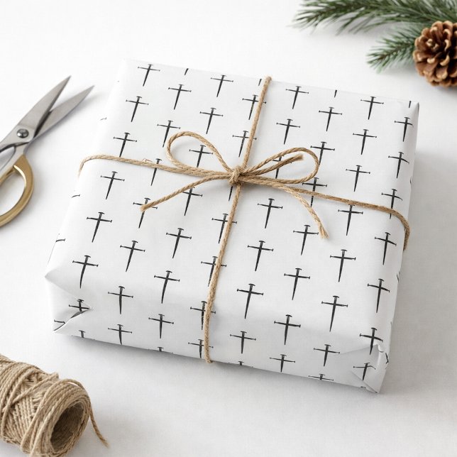 Three Nails Cross Black and White Wrapping Paper (Creator Uploaded)