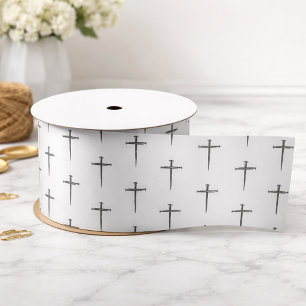 Three Nails Small Cross Black and White Satin Ribbon