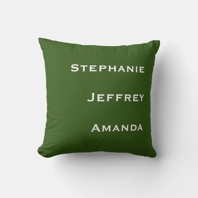 Three Names Green and White Square Cushion (Front)