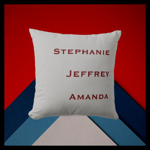Three Names Grey and Burgundy Square  Cushion