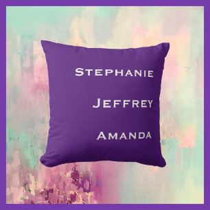 Three Names Purple and White Square  Cushion