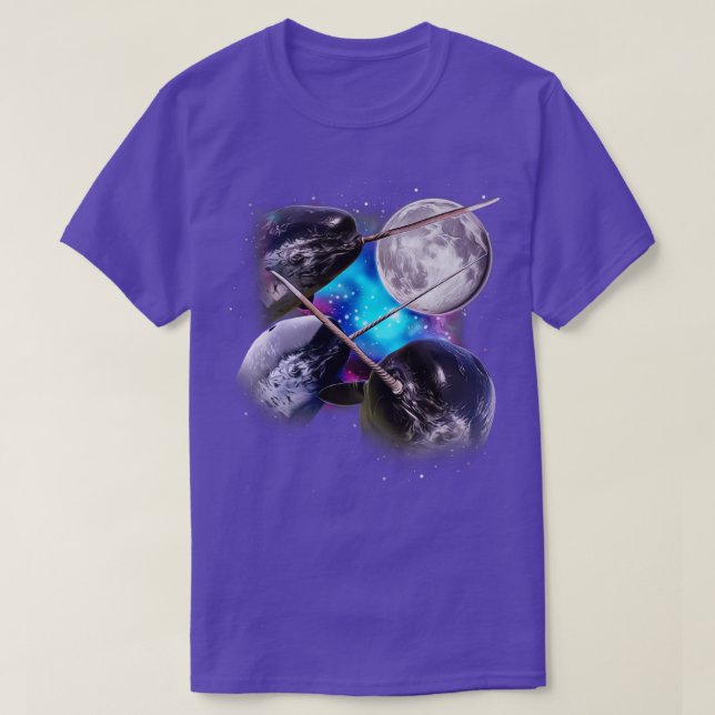 Three Narwhals Howl at the Moon T-Shirt (Design Front)