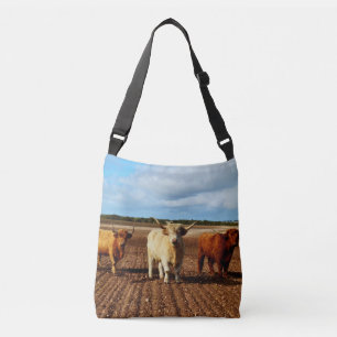 Three Naughty Highland Cows, Unisex Crossbody Bag. Crossbody Bag