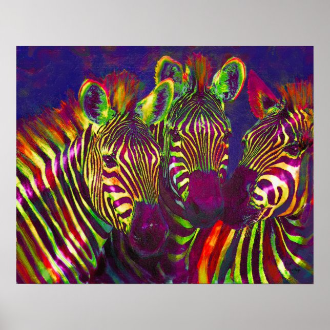 three neon zebras poster (Front)