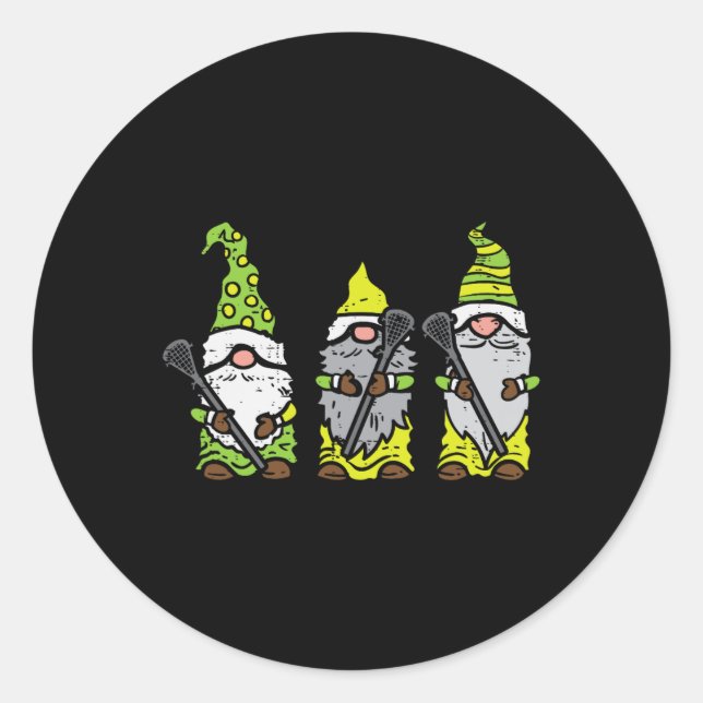 Three Nordic Gnomes Lacrosse Tomte Lax Player Men  Classic Round Sticker (Front)