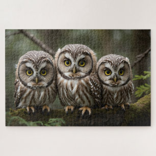 Three Northern Saw-whet Owlets   Owl Lovers Jigsaw Puzzle