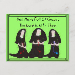 Three Nuns Kneeling "Hail Mary Full Of Grace" Postcard