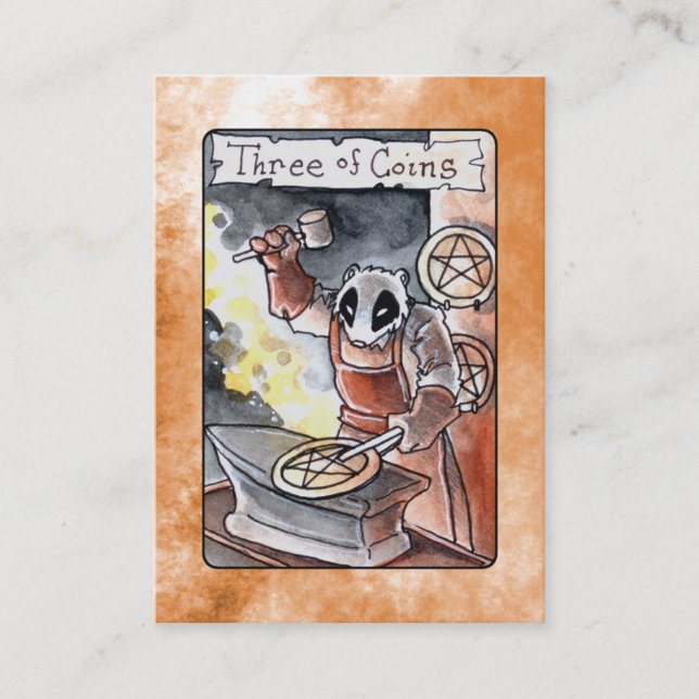 Three of Coins Tarot Business Card (Front)