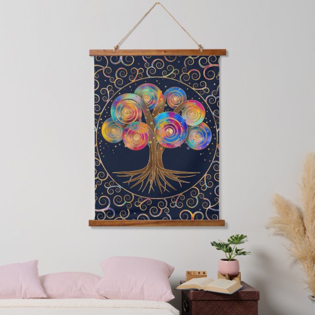 Three of life - colourful spiral branches hanging tapestry (Bedroom)