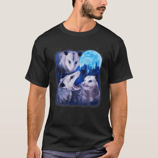 Three Opossums 3 Opossum Howling At The Moon Wolve T-Shirt (Front)