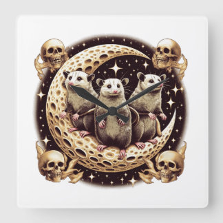 Three Opposum Moon With 3 Possums And Dead Moon Square Wall Clock