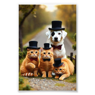 Three Orange Cats and a Dog on the Road Studio --- Photo Print