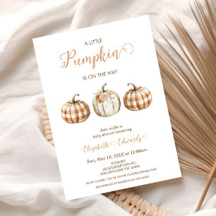 Three Orange Plaid Little Pumpkin Baby Shower Invitation