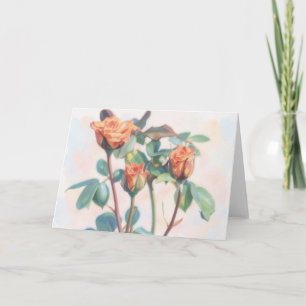 Three Orange Rose Buds Garden Art Note Card