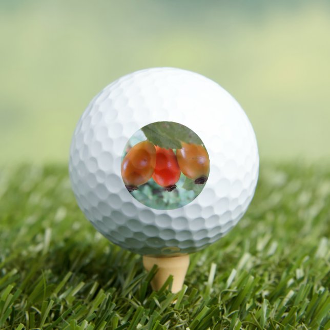 Three orange rosehips golf balls (Insitu Tee)
