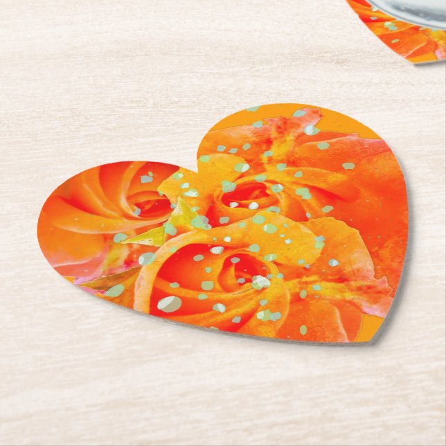 Three Orange Roses Heart Paper Coaster (Angled)