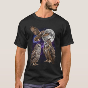 Three Owl Moon Galaxy Retro Graphic T-Shirt