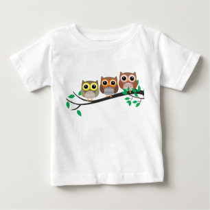 Three Owls on a Tree Branch cute drawing Baby T-Shirt