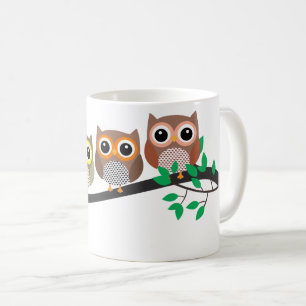Three Owls on a Tree Branch cute drawing Coffee Mug
