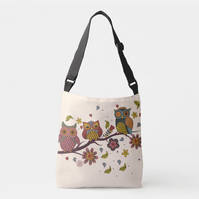 Three owls on branch crossbody bag (Front)