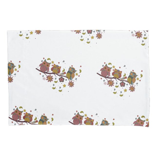 Three owls on branch pillowcase (Front)