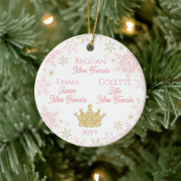 Three Pageant Princesses Pink Gold Snowflakes