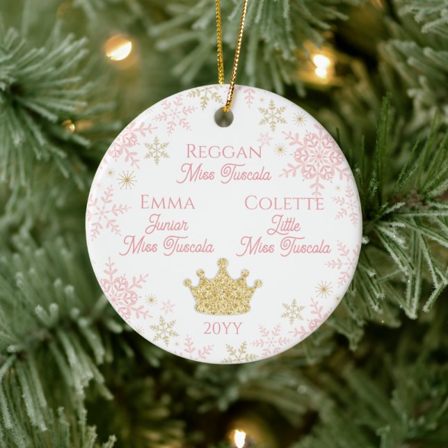 Three Pageant Princesses Pink Gold Snowflakes Ceramic Tree Decoration (Tree)