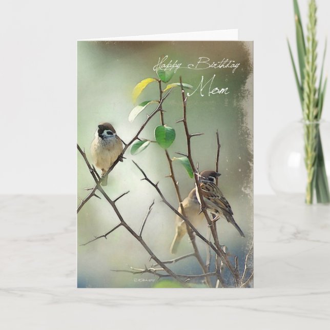 Three Painted Song Birds Birthday Card for Mum (Front)