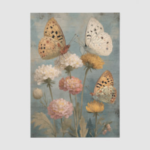 Three Painterly Butterflies Perched on Flowers Tissue Paper