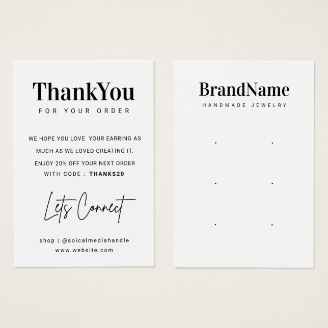 Three Pair Earring Thank You Cards (Front & Back)